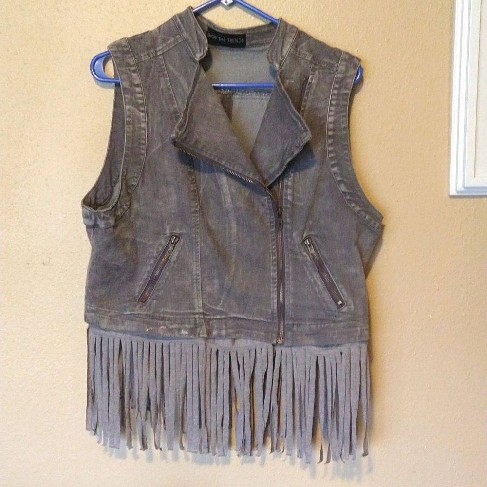 Shop the Trends Denim Fringe Moto Vest